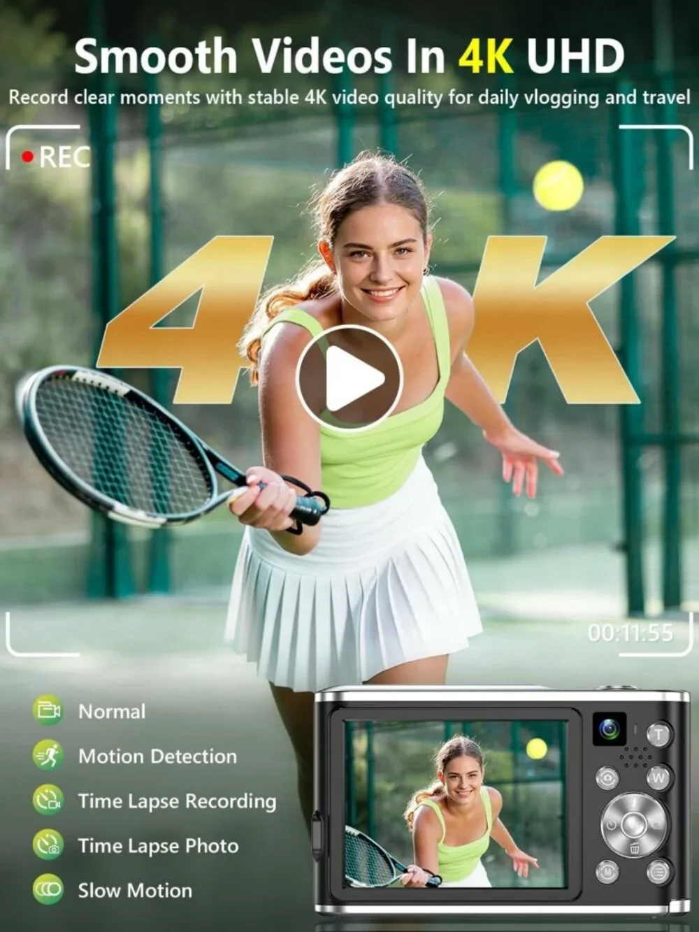 48MP 4K Digital Camera, Dual Lens Autofocus, 16X Zoom for Stunning Photography